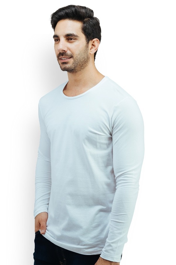 Playera Manga Larga Básica Blanca Stretch Muscle Fit Para Caballero